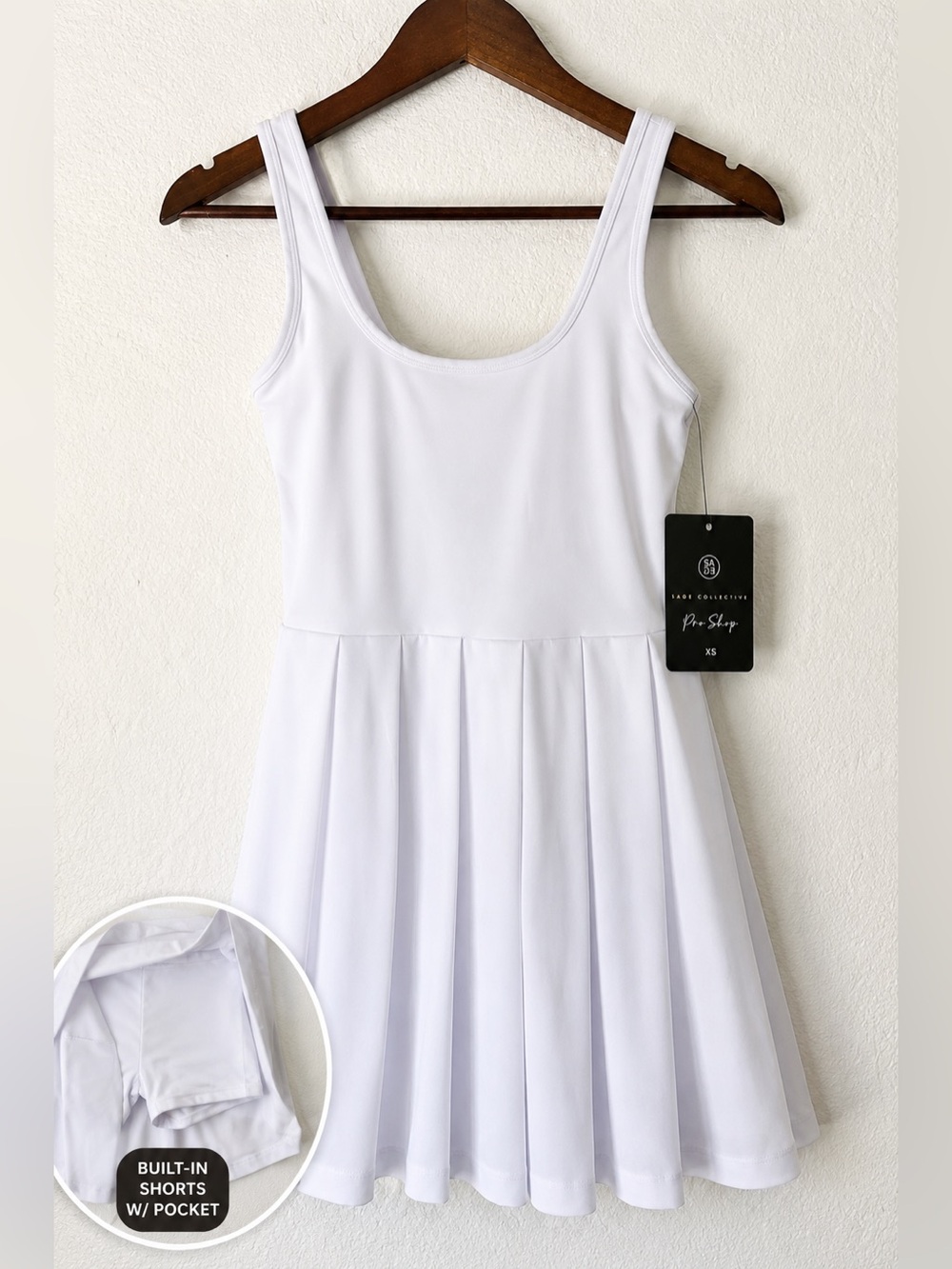 Sage Collective Pro Shop White Tennis Dress XS NWT Built-In Shorts Athletic